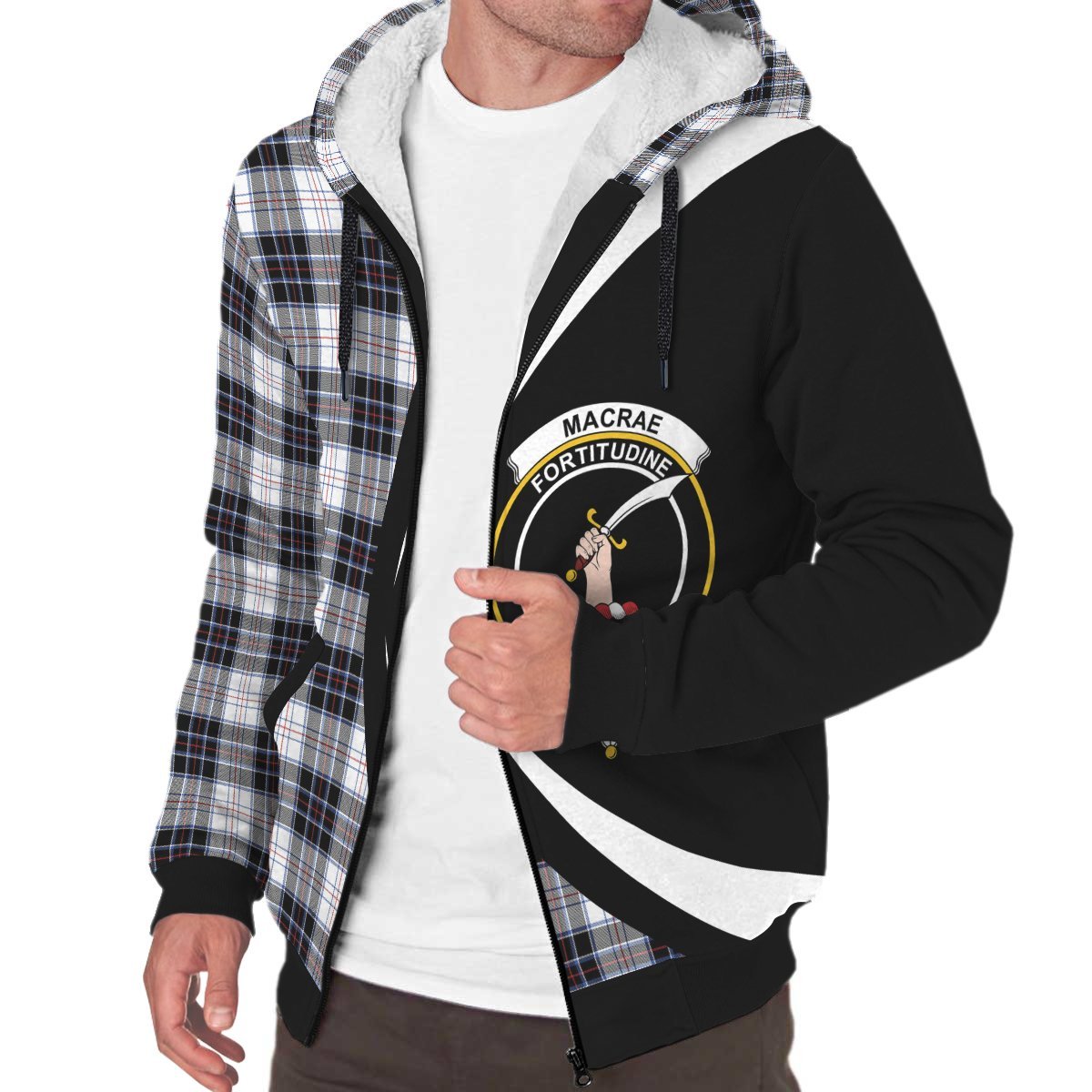 MacRae Dress Modern Tartan Crest Sherpa Hoodie - Circle Style