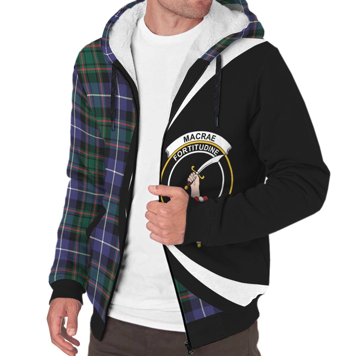 MacRae Hunting Modern Tartan Crest Sherpa Hoodie - Circle Style