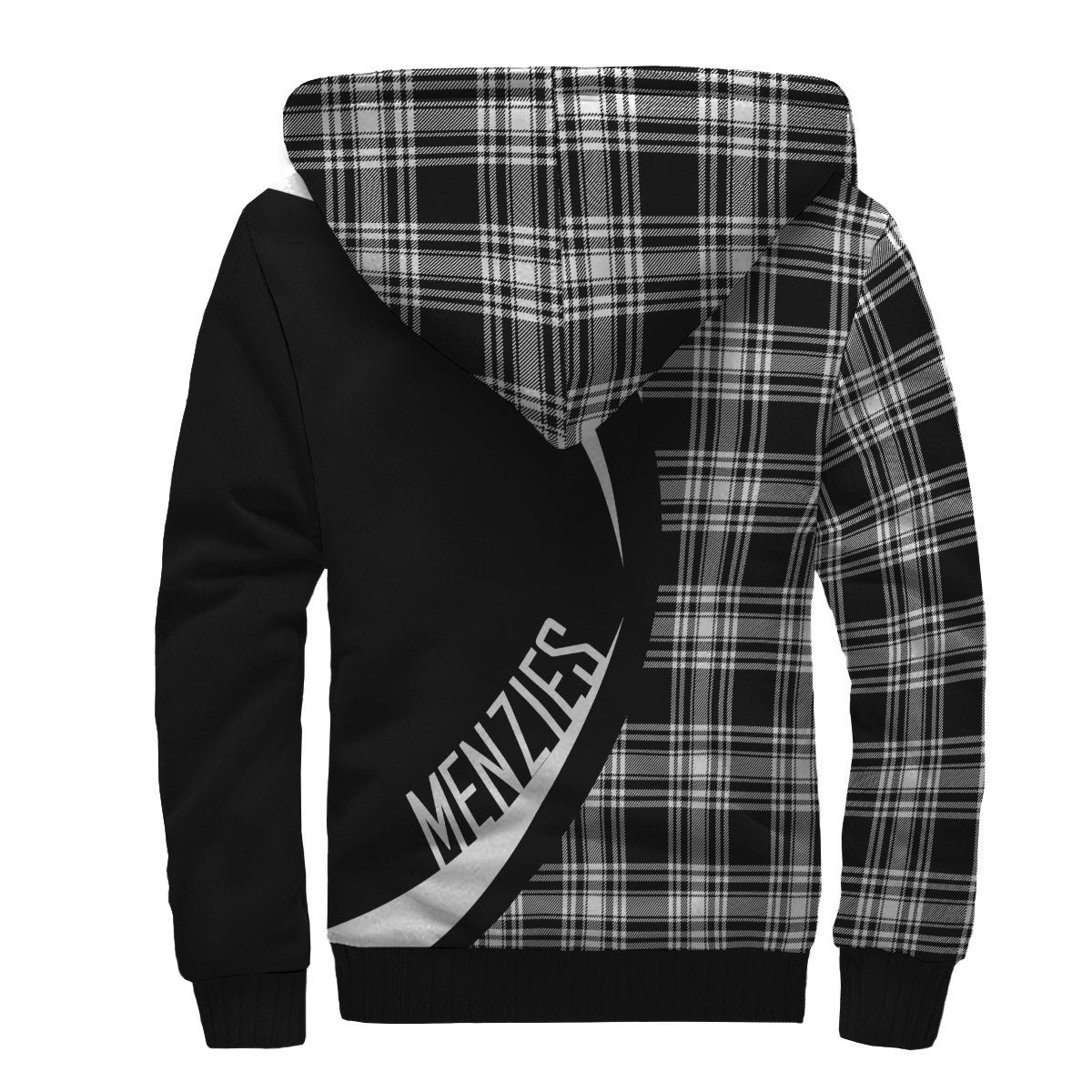 Menzies Black & White Modern Tartan Crest Sherpa Hoodie - Circle Style