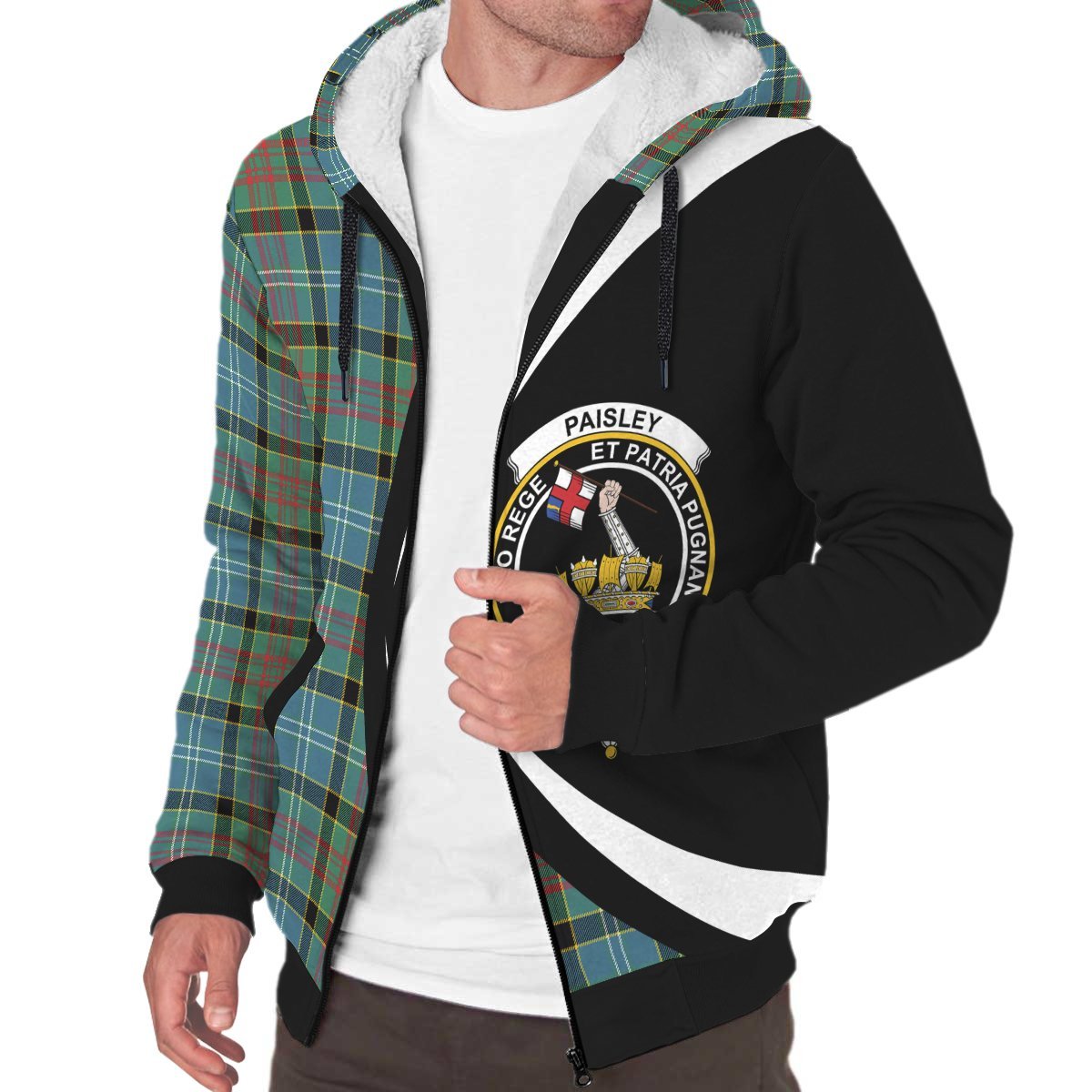 Paisley District Tartan Crest Sherpa Hoodie - Circle Style