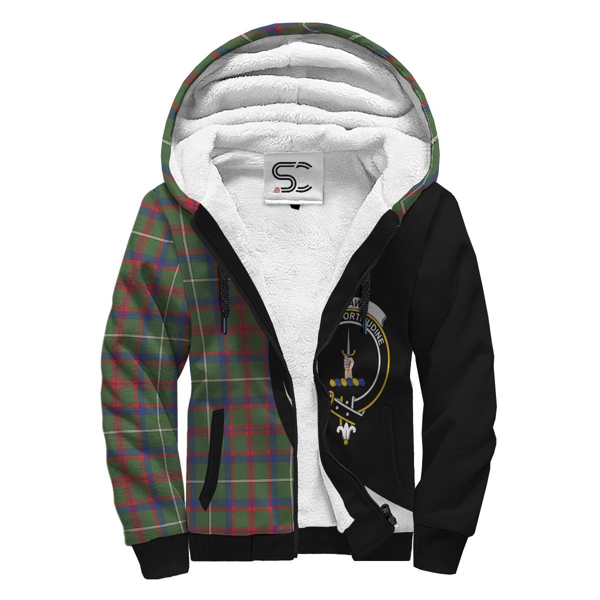 Shaw Green Modern Tartan Crest Sherpa Hoodie - Circle Style