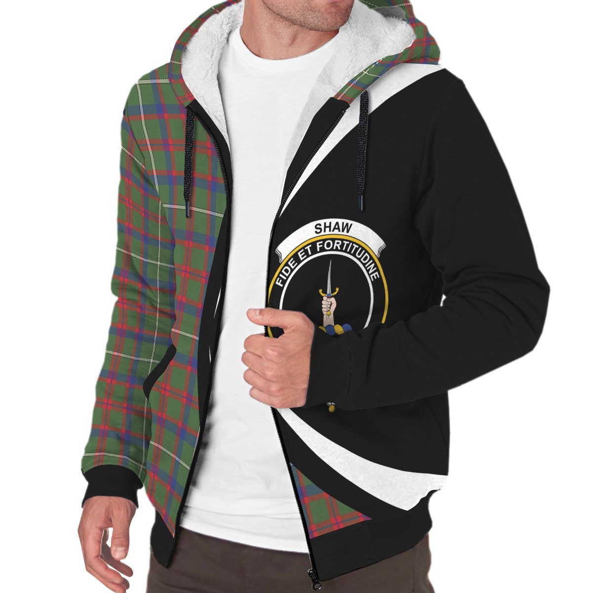 Shaw Green Modern Tartan Crest Sherpa Hoodie - Circle Style