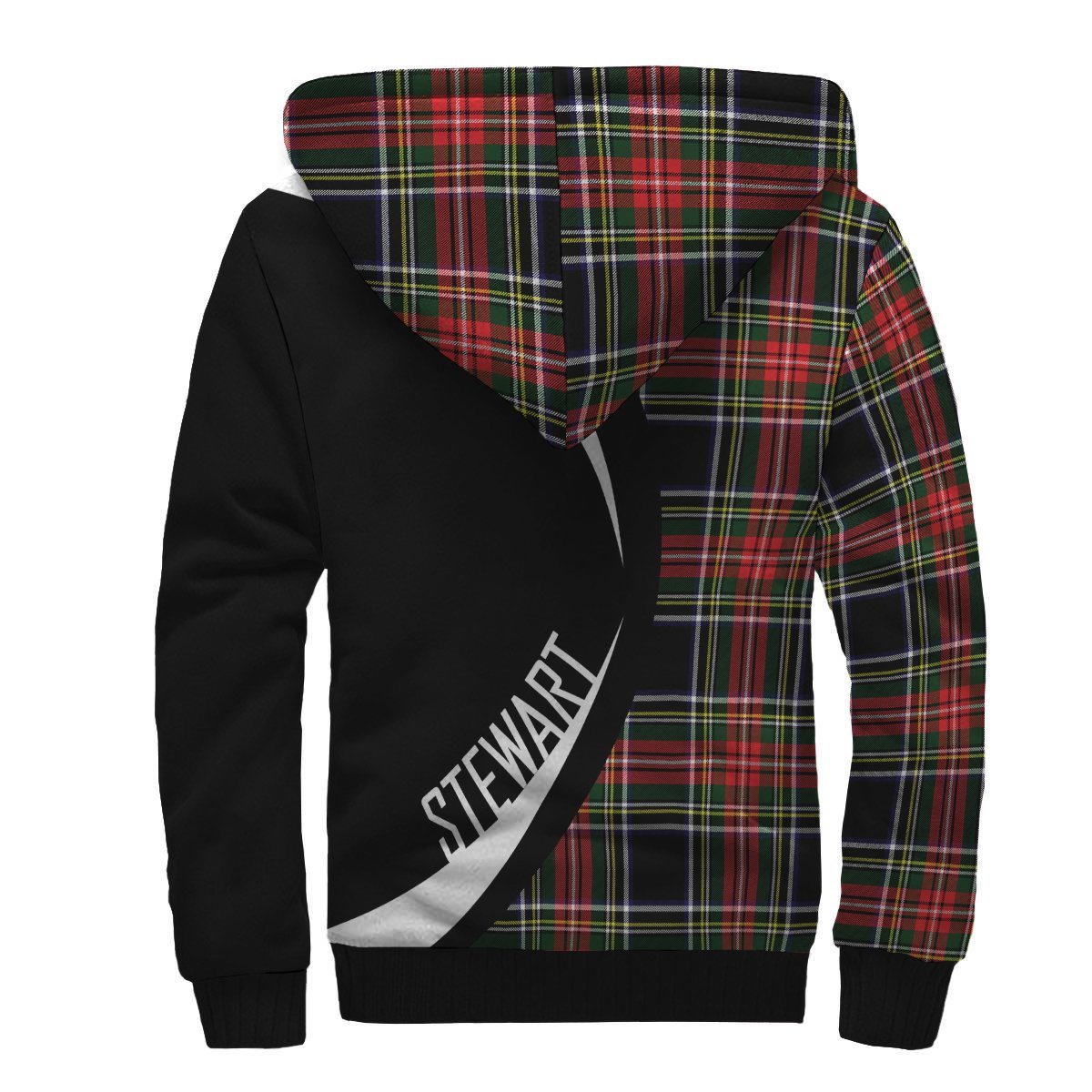 Stewart Black Tartan Crest Sherpa Hoodie - Circle Style