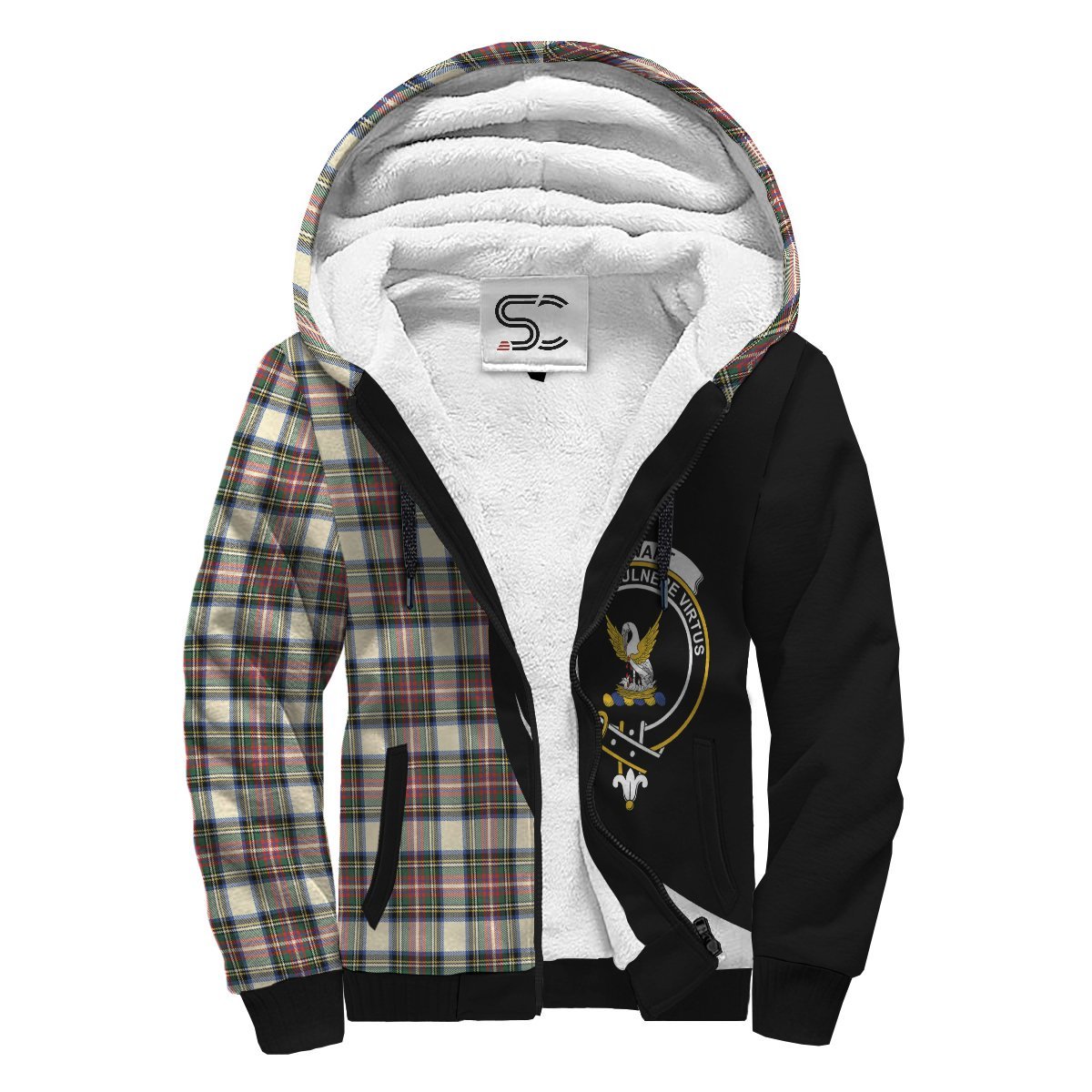 Stewart Dress Ancient Tartan Crest Sherpa Hoodie - Circle Style