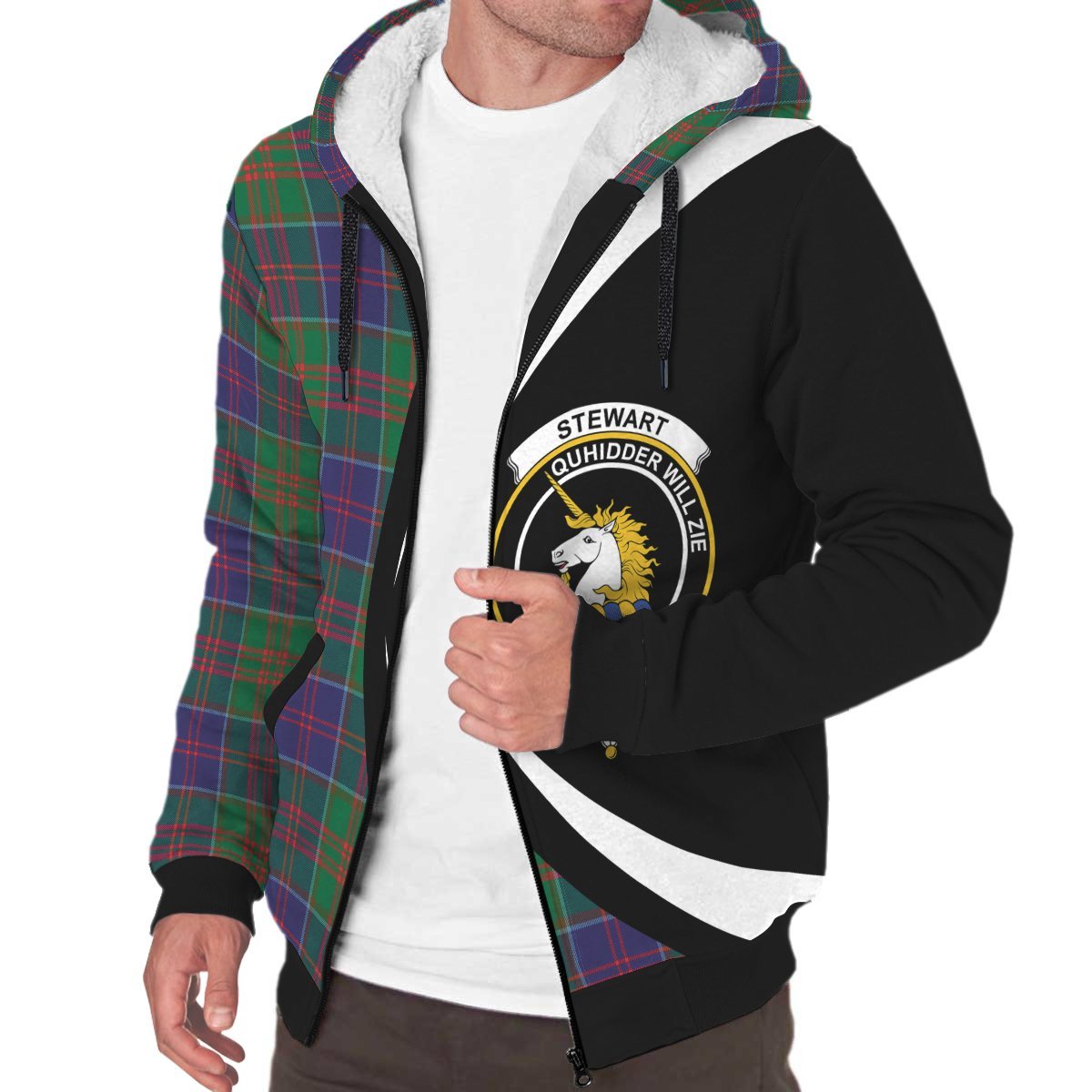 Stewart of Appin Hunting Modern Tartan Crest Sherpa Hoodie - Circle Style