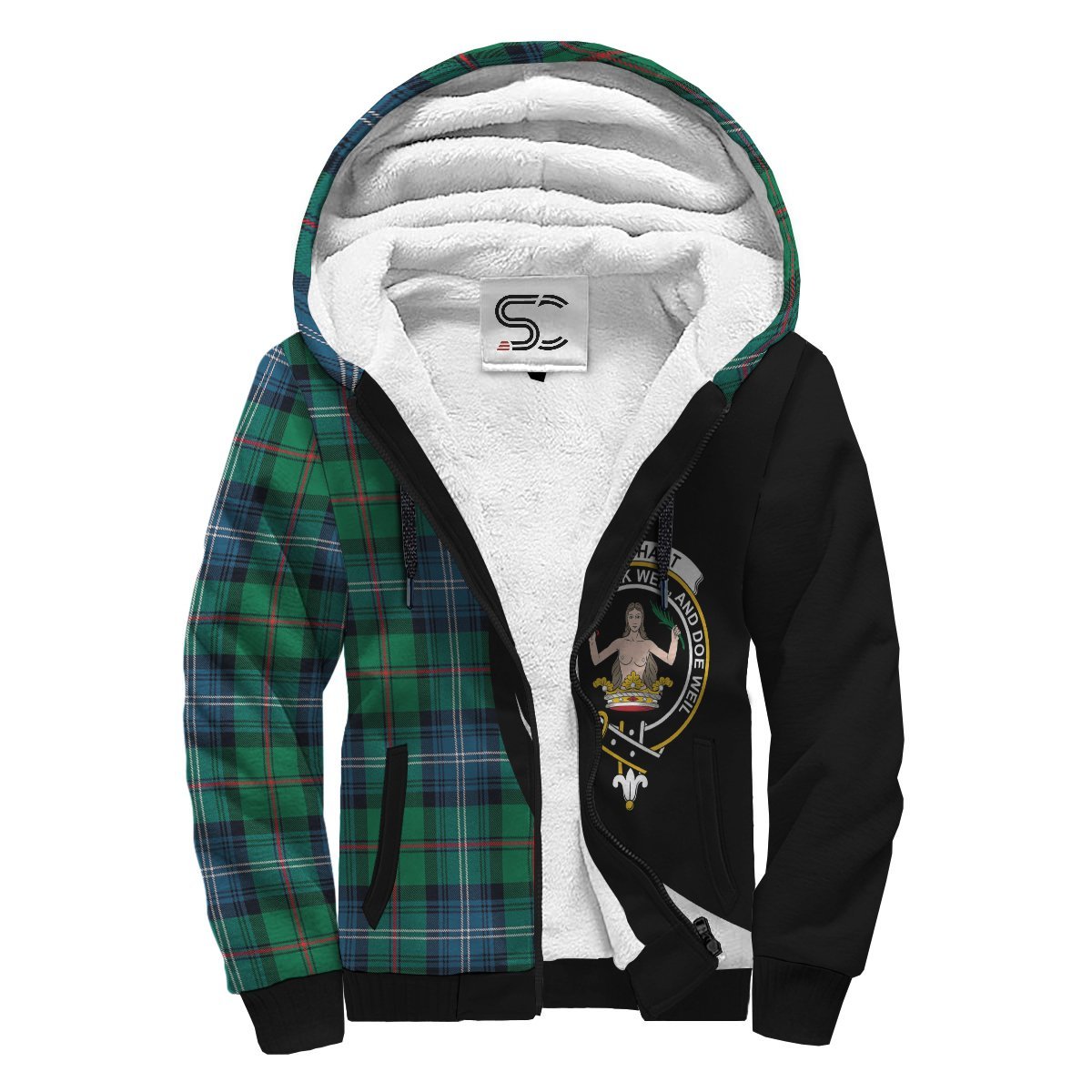 Urquhart Ancient Tartan Crest Sherpa Hoodie - Circle Style