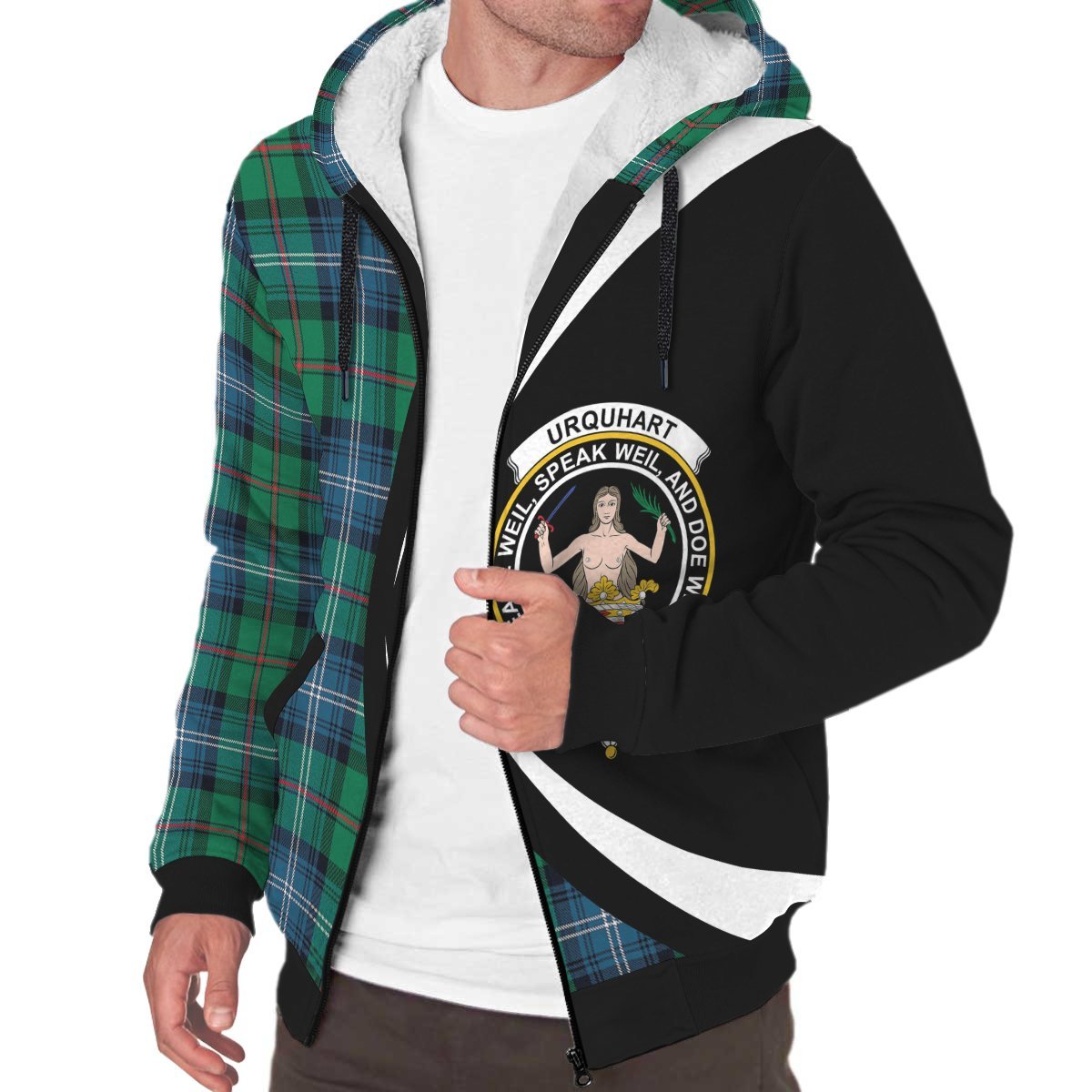 Urquhart Ancient Tartan Crest Sherpa Hoodie - Circle Style