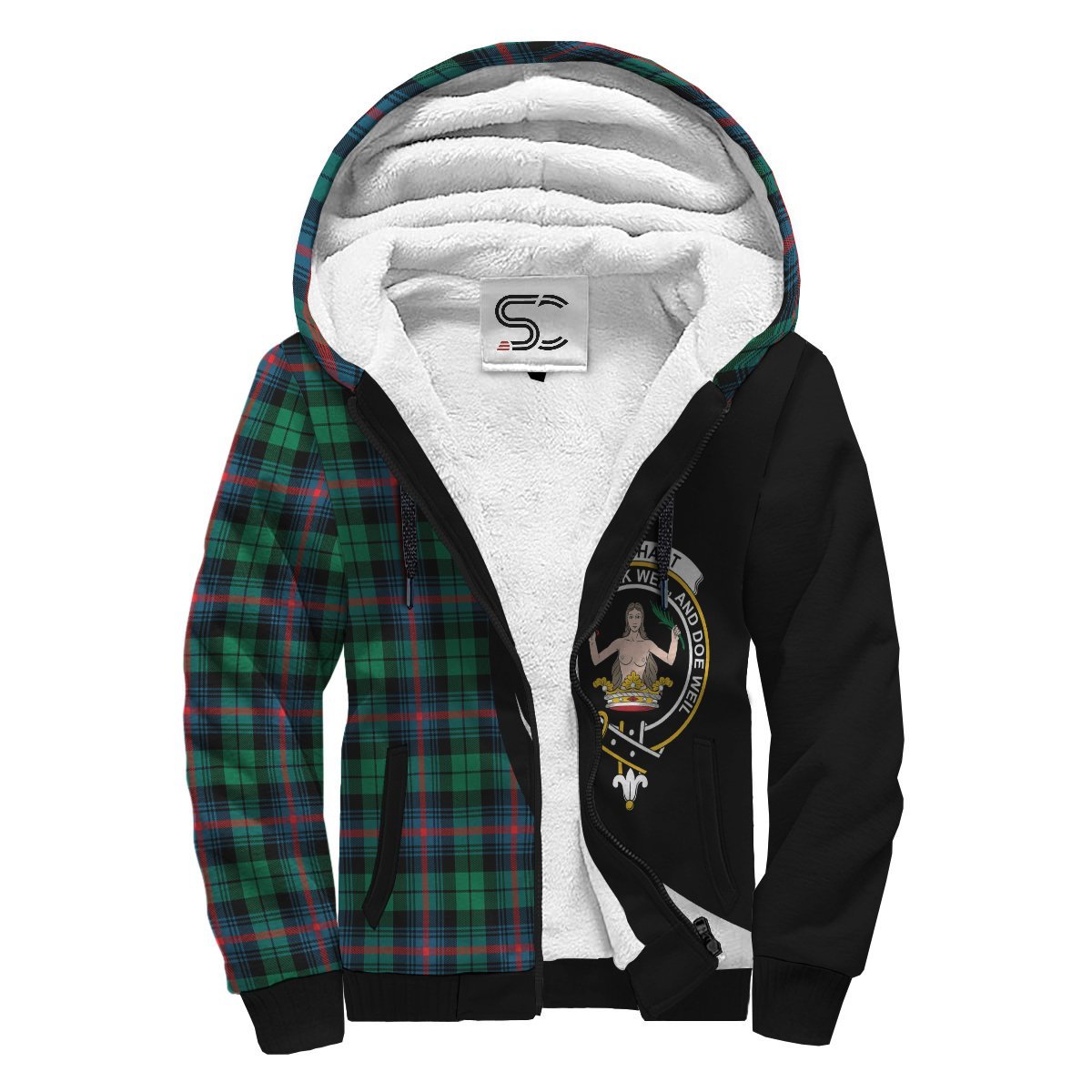 Urquhart Broad Red Ancient Tartan Crest Sherpa Hoodie - Circle Style