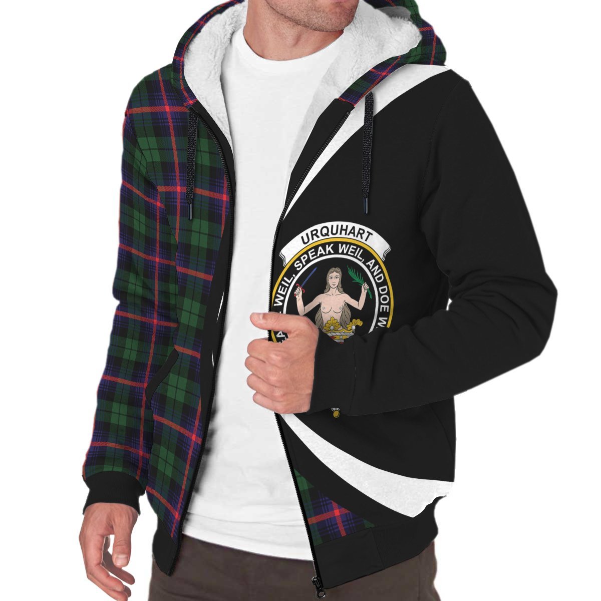 Urquhart Modern Tartan Crest Sherpa Hoodie - Circle Style