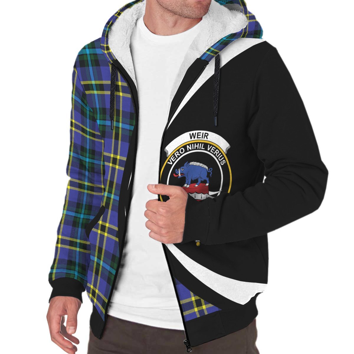 Weir Modern Tartan Crest Sherpa Hoodie - Circle Style