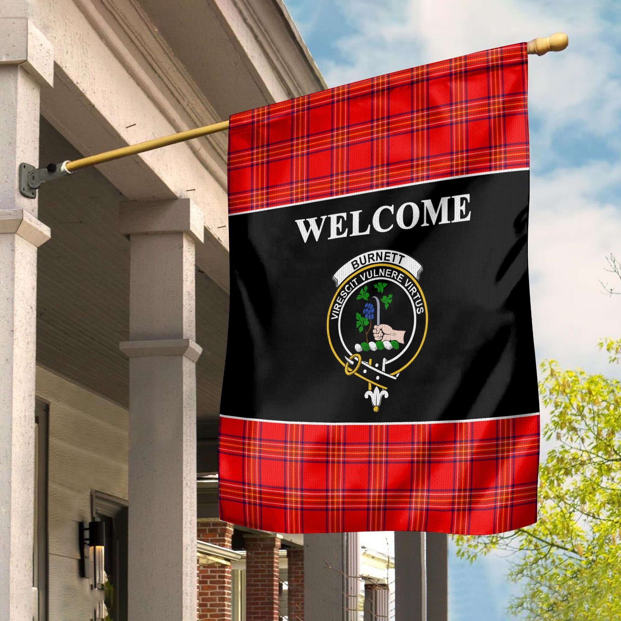 Burnett Tartan Crest Black Garden Flag