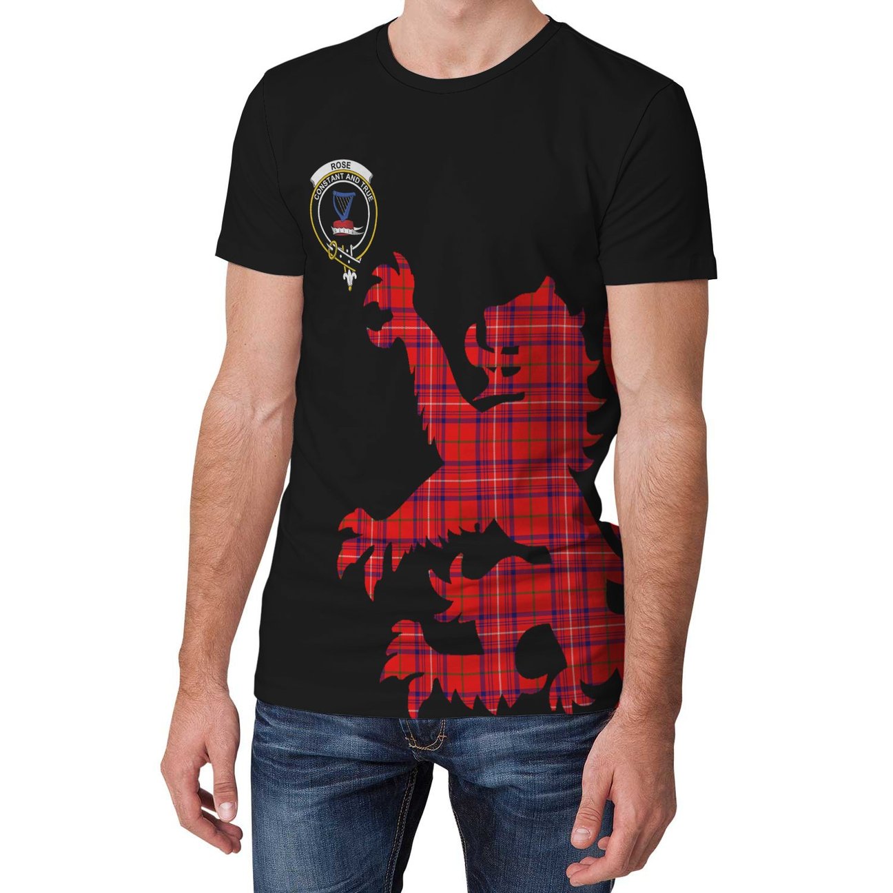 Rose Modern Tartan Clan Crest Lion & Thistle T-Shirt