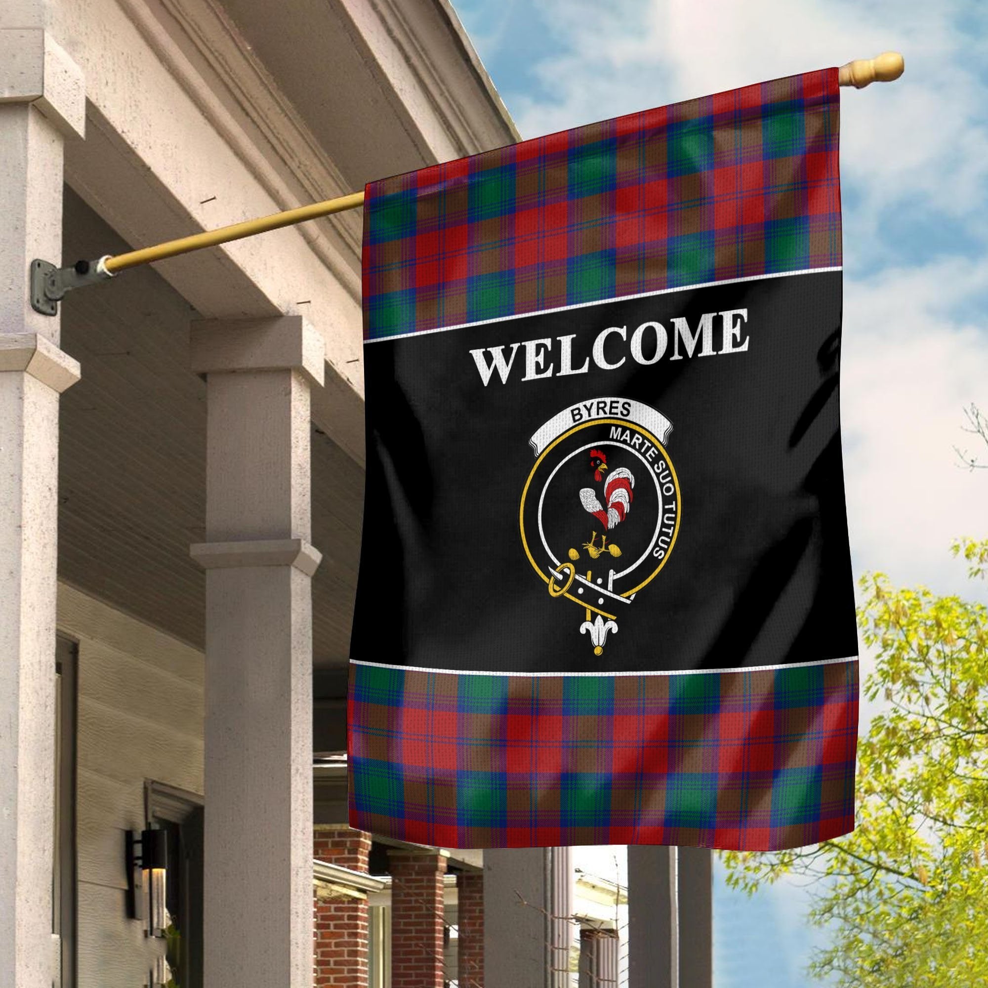 Byres Tartan Crest Black Garden Flag