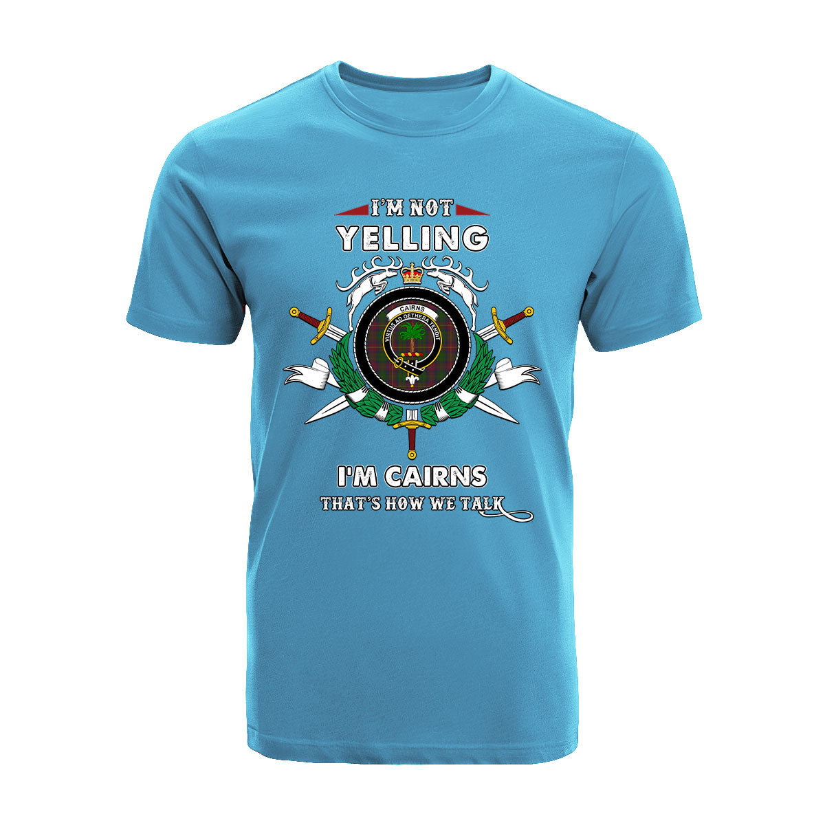 Cairns Tartan Crest T-shirt - I'm not yelling style