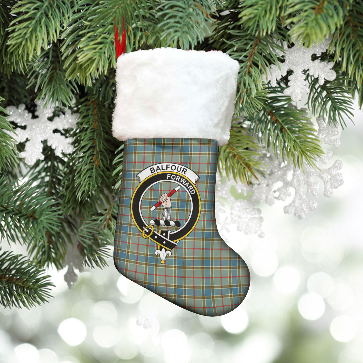 Balfour Blue Tartan Crest Christmas Stocking