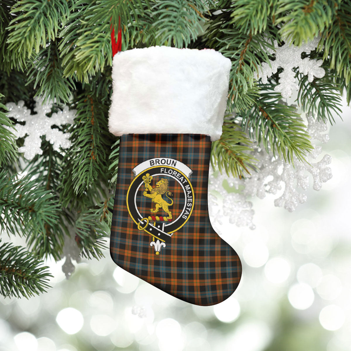 Broun Ancient Tartan Crest Christmas Stocking