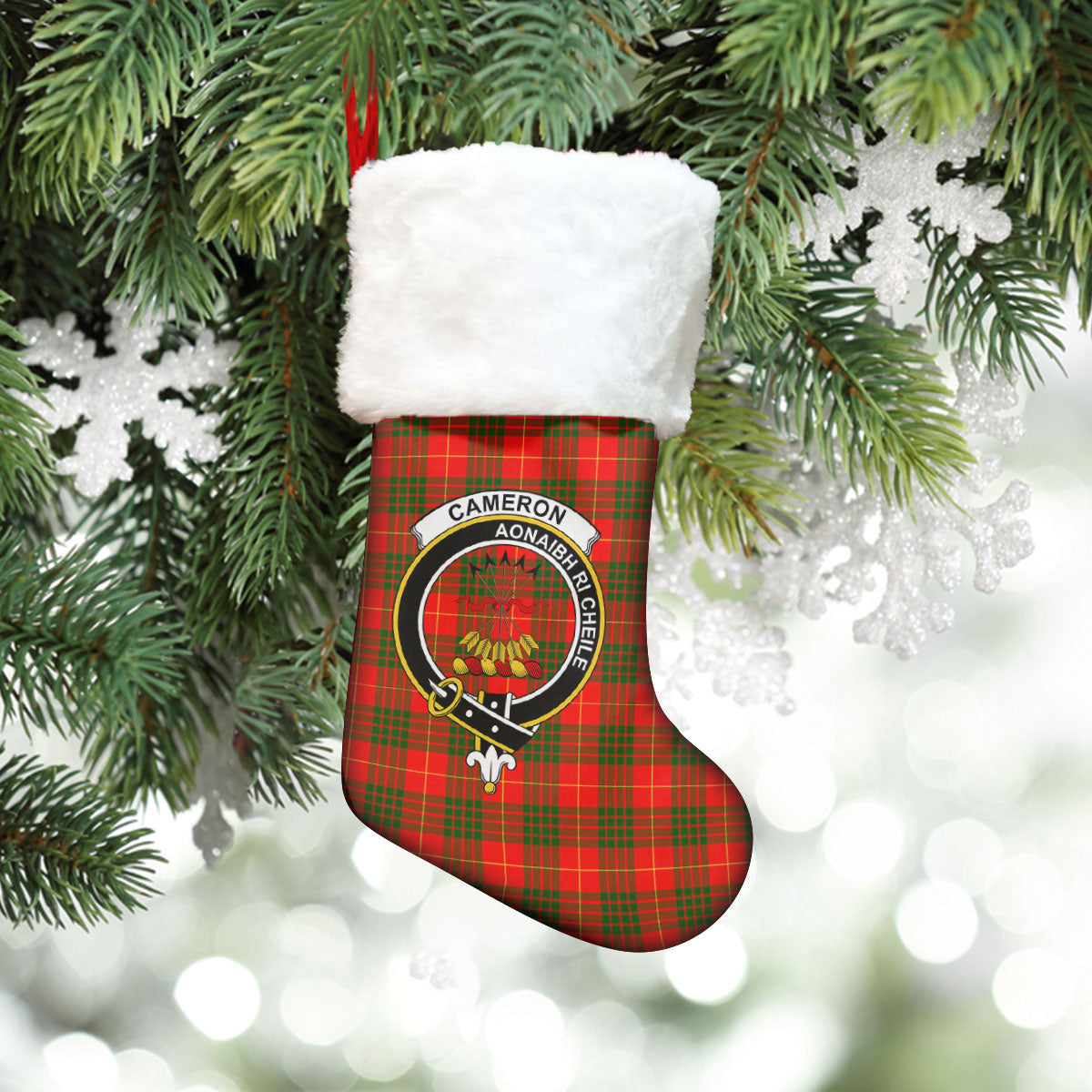 Cameron Modern Tartan Crest Christmas Stocking