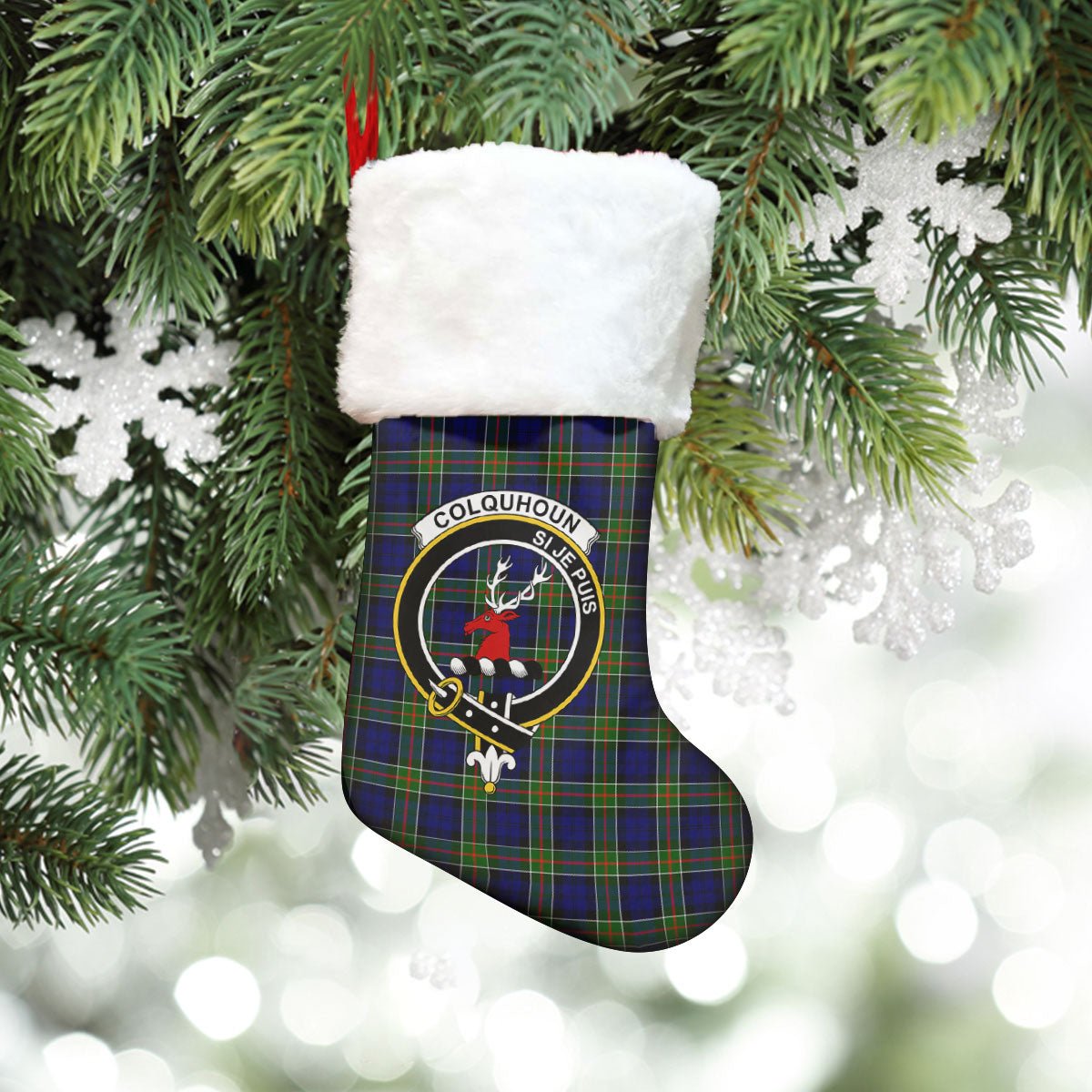 Colquhoun Modern Tartan Crest Christmas Stocking