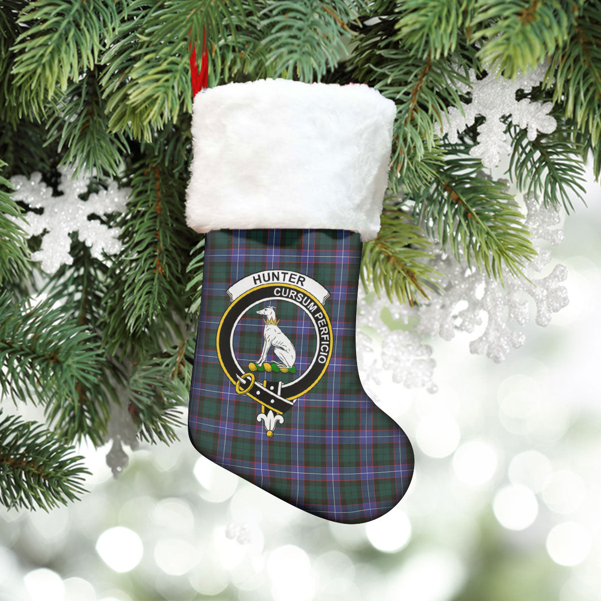 Hunter Modern Tartan Crest Christmas Stocking