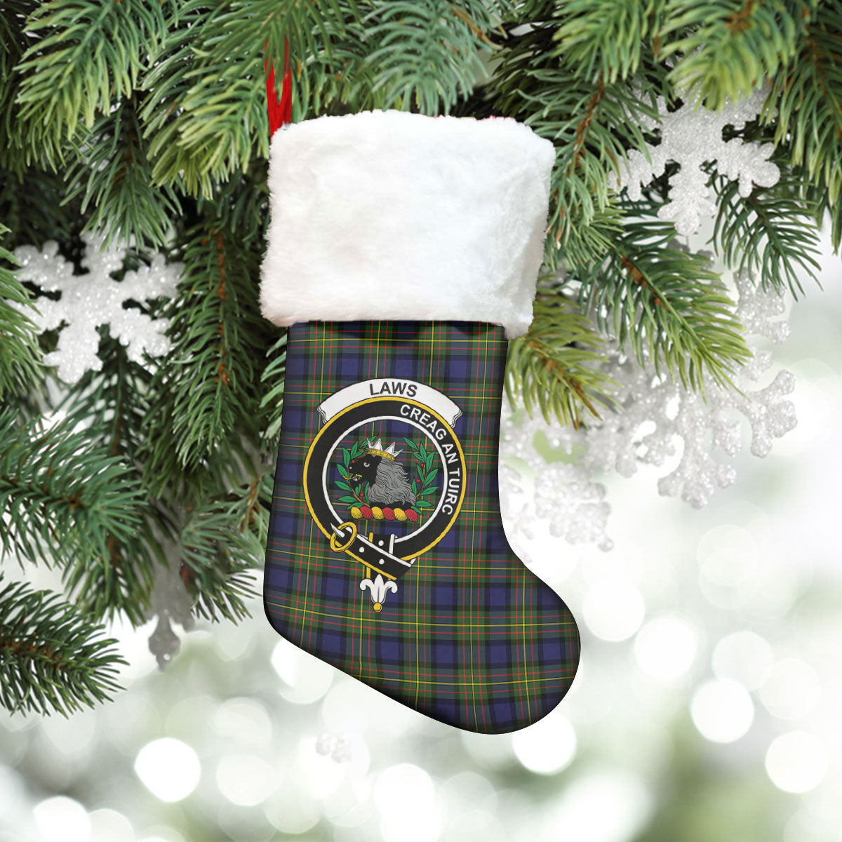 Laws Tartan Crest Christmas Stocking