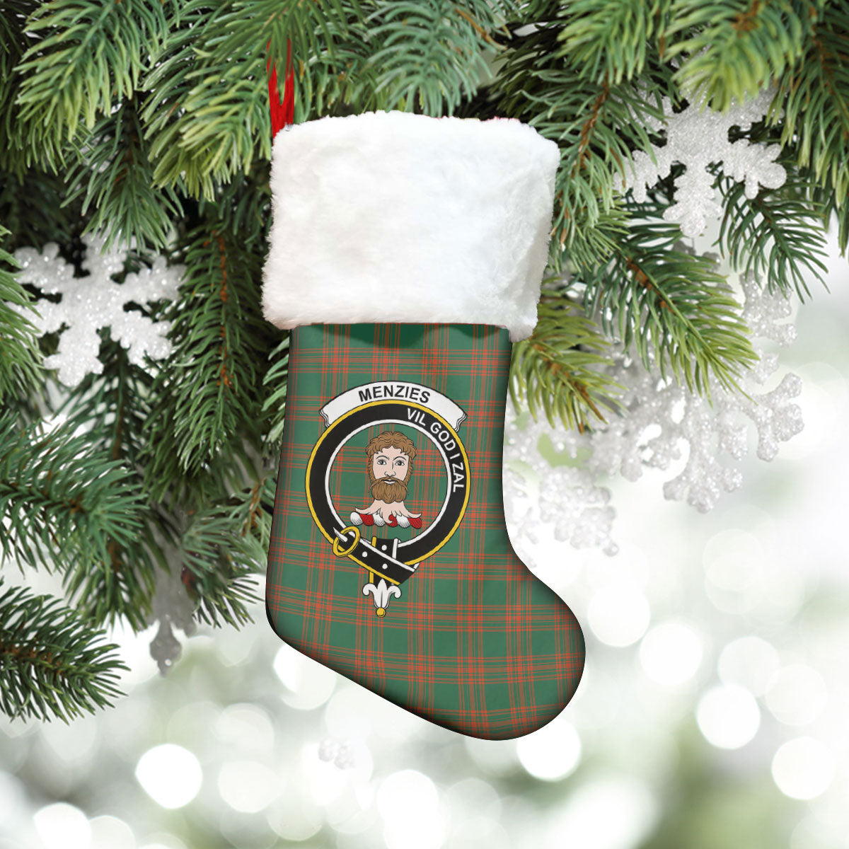 Menzies Green Ancient Tartan Crest Christmas Stocking