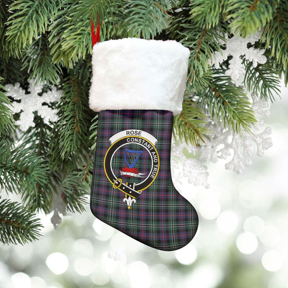 Rose Hunting Modern Tartan Crest Christmas Stocking