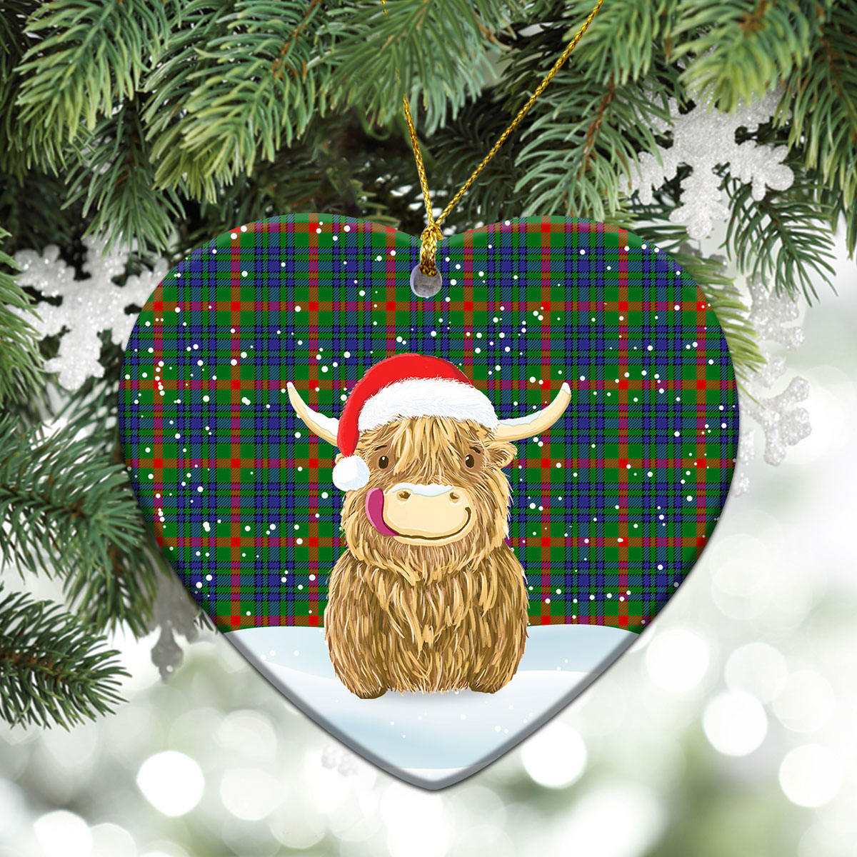 Aiton Tartan Christmas Ceramic Ornament - Highland Cows Style