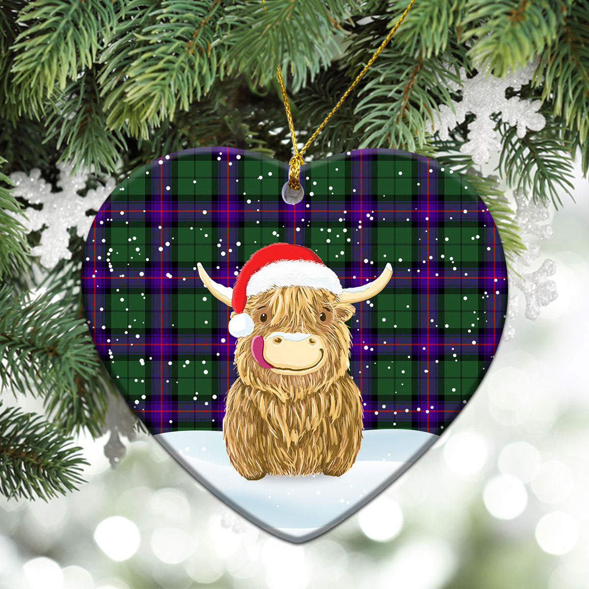 Armstrong Modern Tartan Christmas Ceramic Ornament - Highland Cows Style