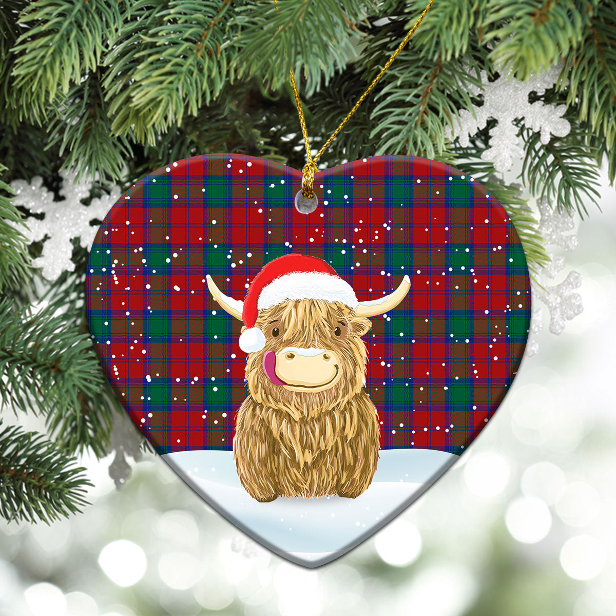 Auchinleck Tartan Christmas Ceramic Ornament - Highland Cows Style