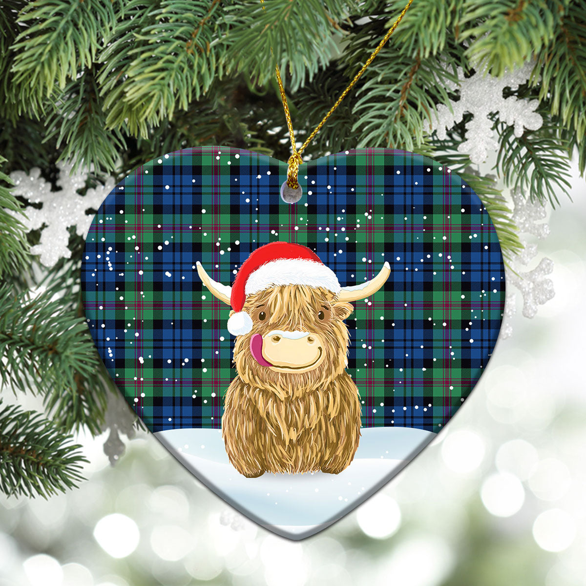 Baird Ancient Tartan Christmas Ceramic Ornament - Highland Cows Style