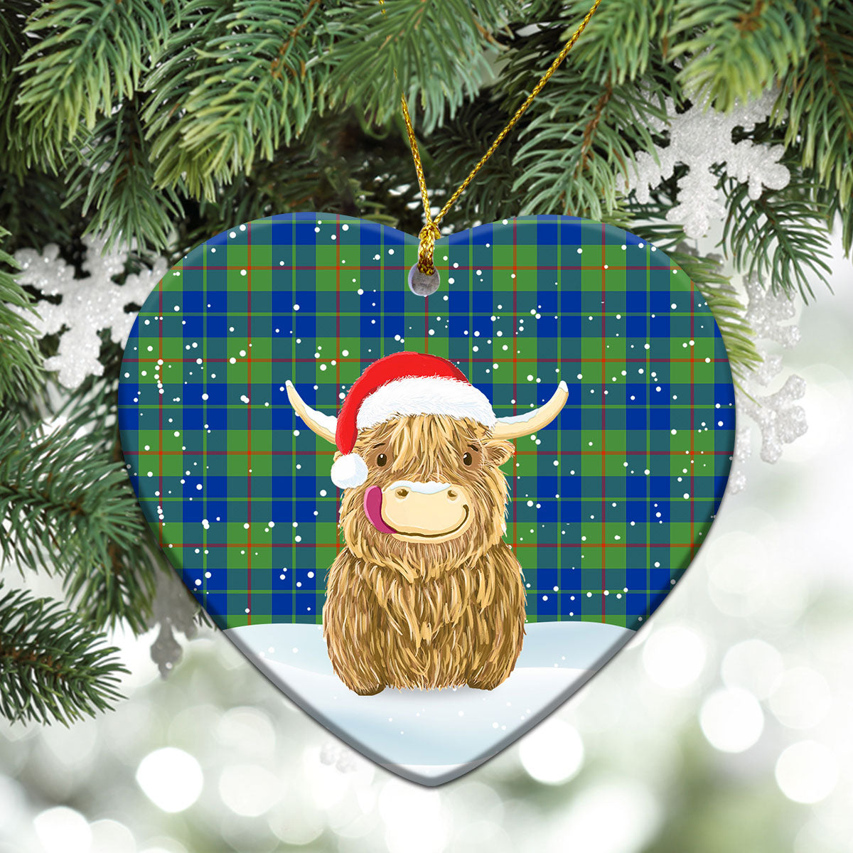 Barclay Hunting Ancient Tartan Christmas Ceramic Ornament - Highland Cows Style