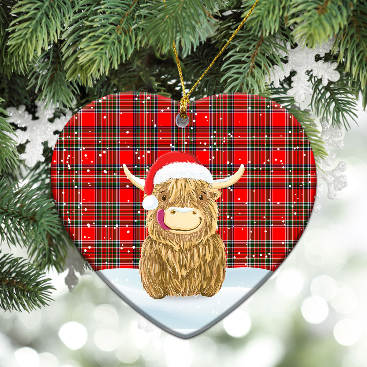 Binning (of Wallifoord) Tartan Christmas Ceramic Ornament - Highland Cows Style