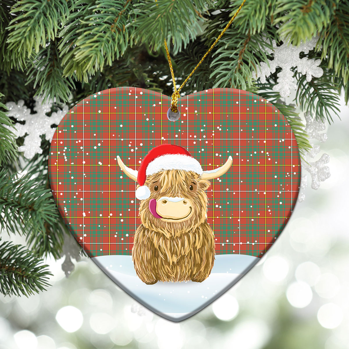 Bruce Ancient Tartan Christmas Ceramic Ornament - Highland Cows Style