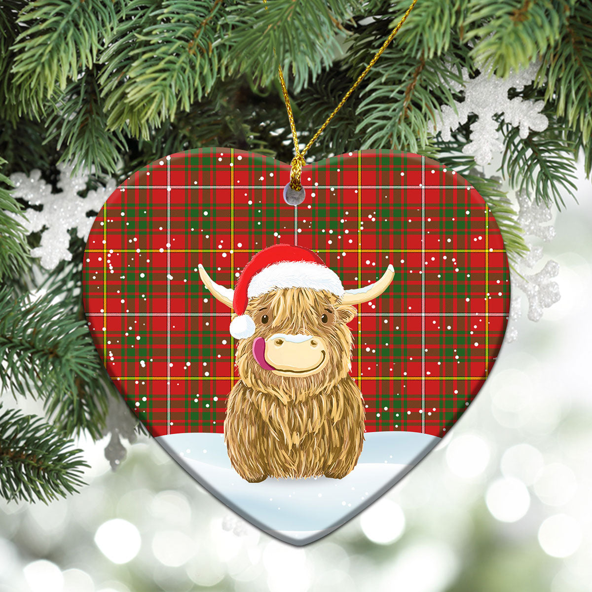 Bruce Modern Tartan Christmas Ceramic Ornament - Highland Cows Style