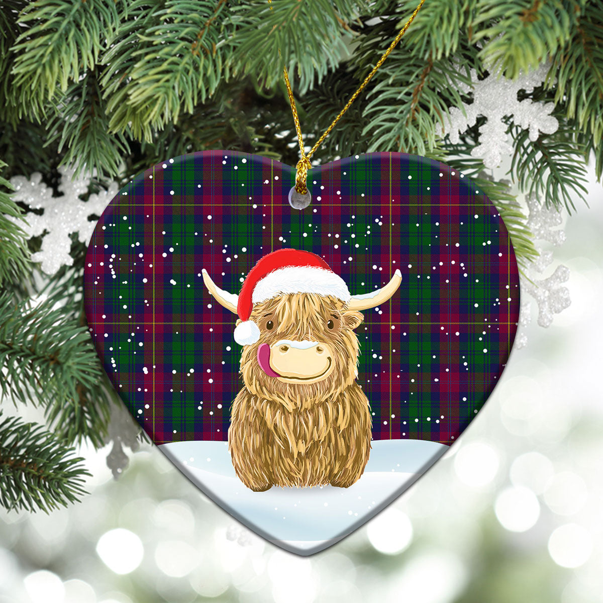 Cairns Tartan Christmas Ceramic Ornament - Highland Cows Style