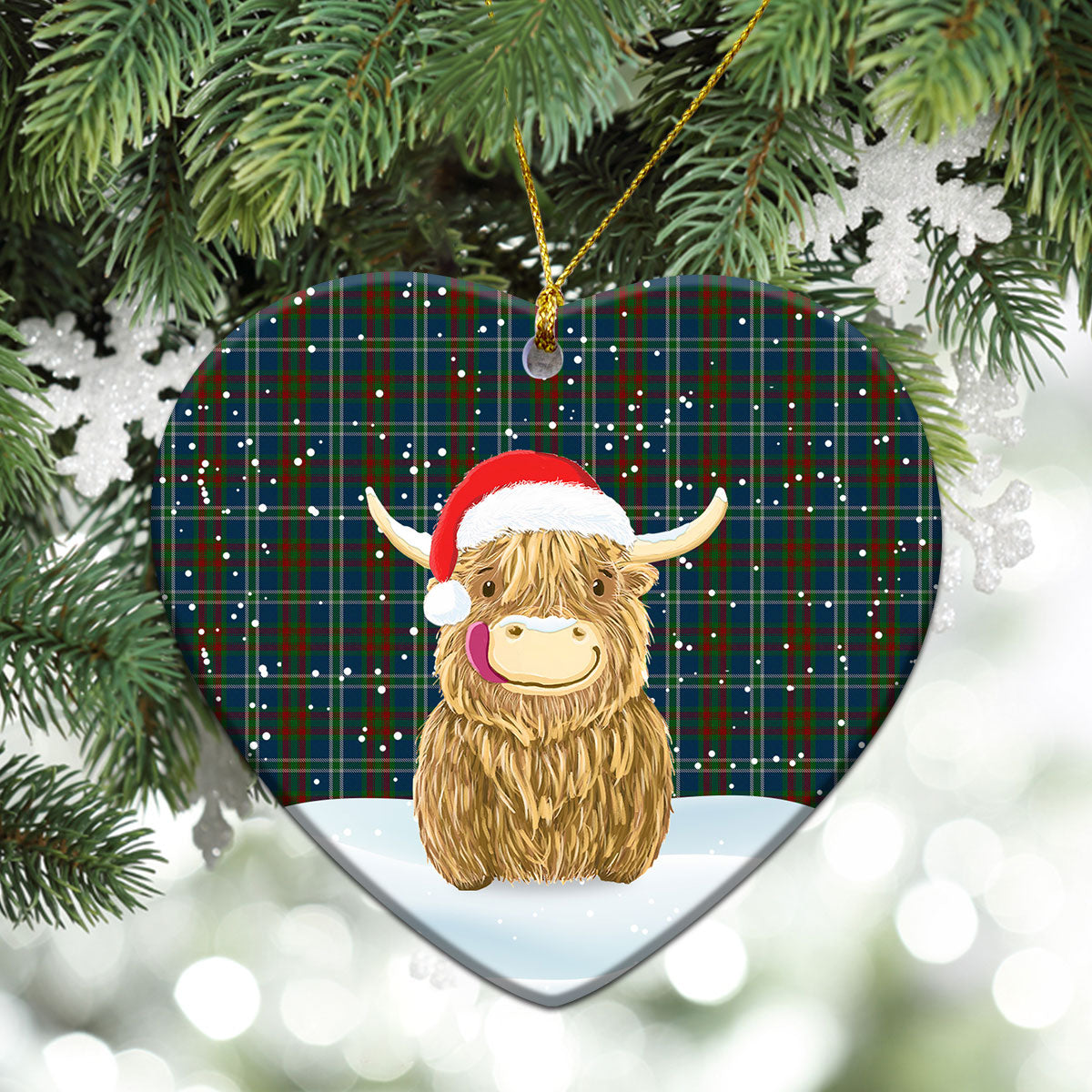 Cathcart Tartan Christmas Ceramic Ornament - Highland Cows Style