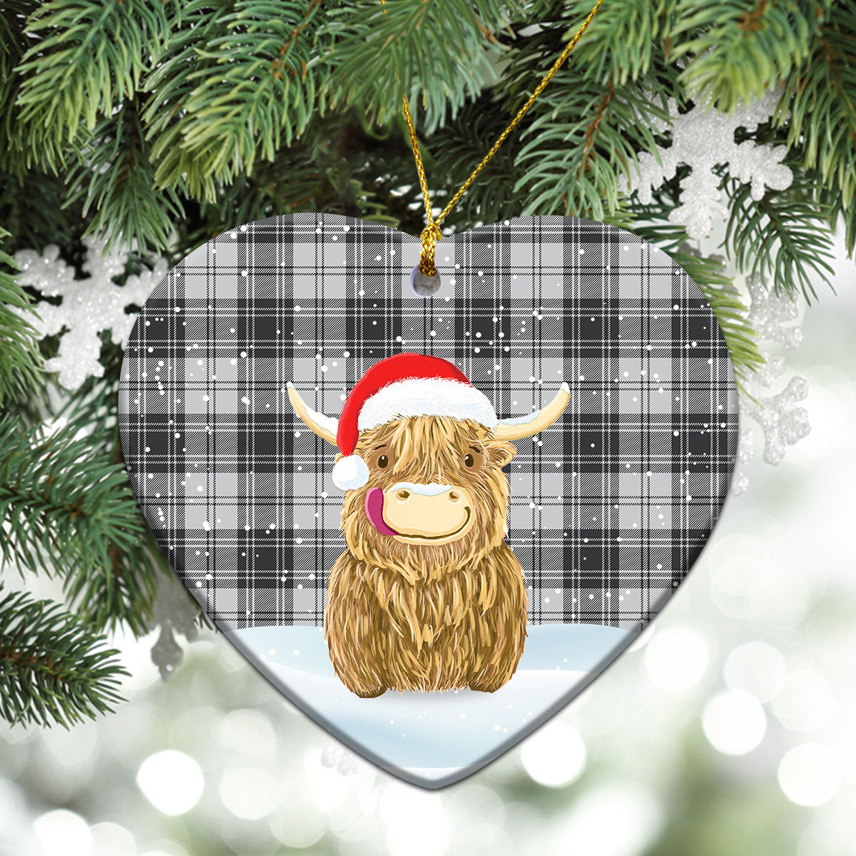 Glen Tartan Christmas Ceramic Ornament - Highland Cows Style