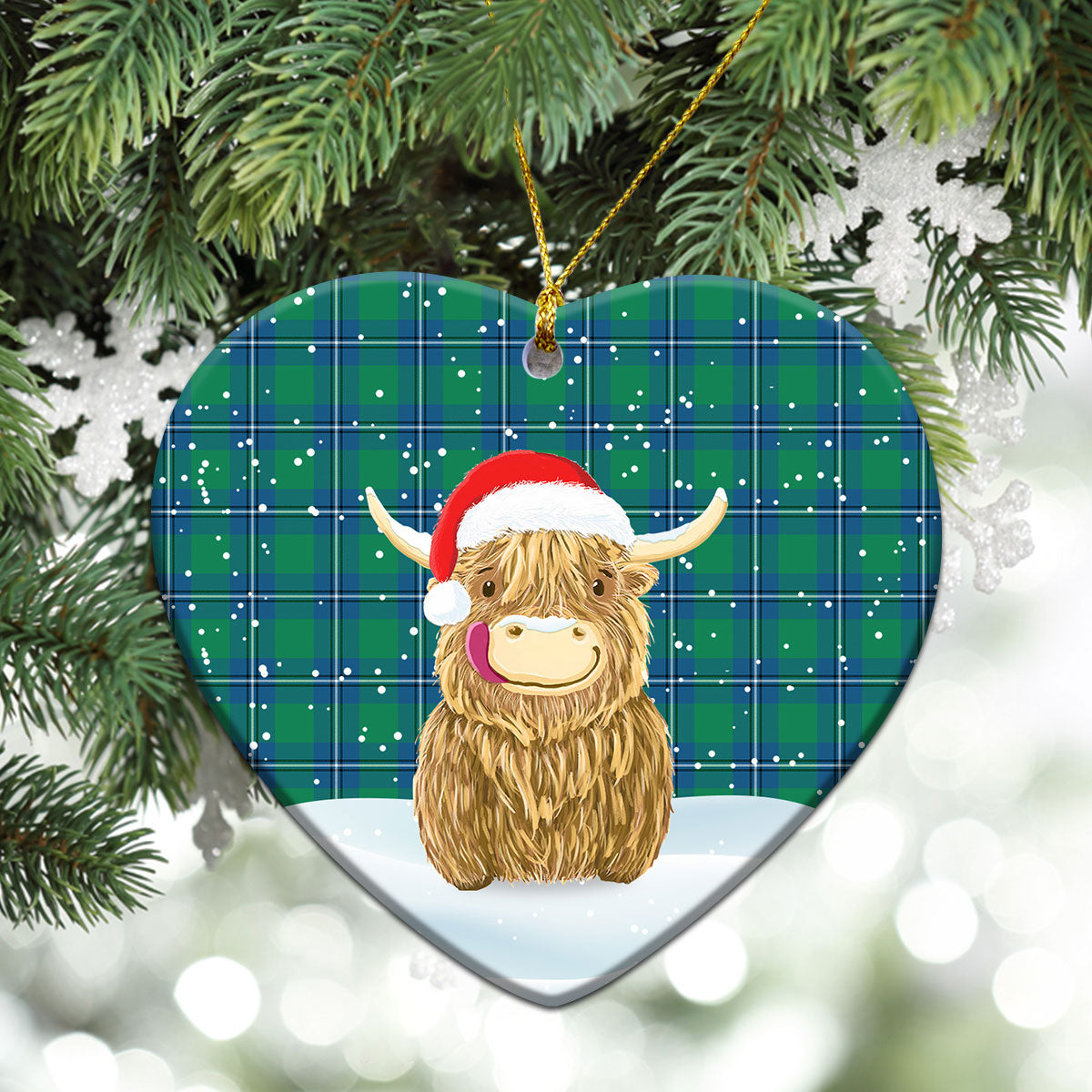 Irvine Ancient Tartan Christmas Ceramic Ornament - Highland Cows Style