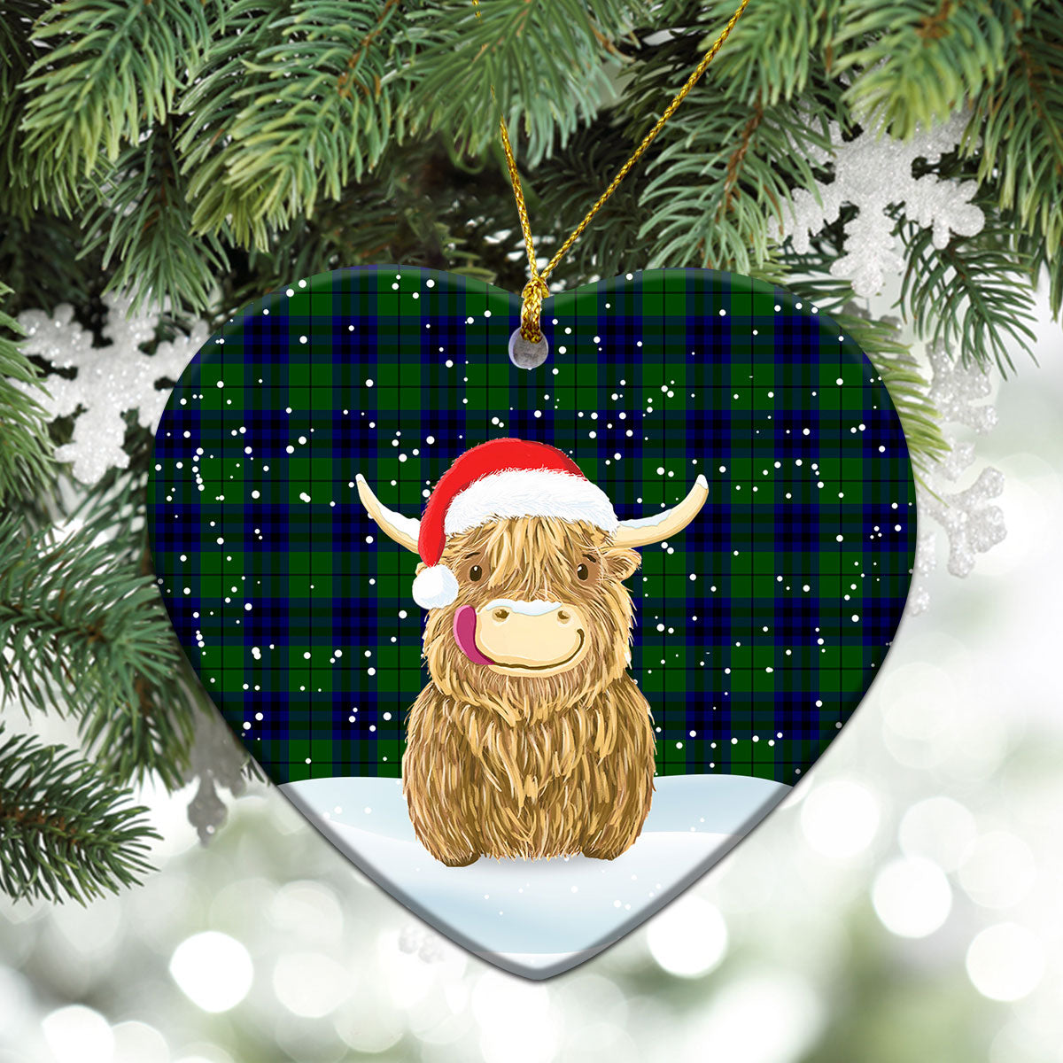 Keith Modern Tartan Christmas Ceramic Ornament - Highland Cows Style