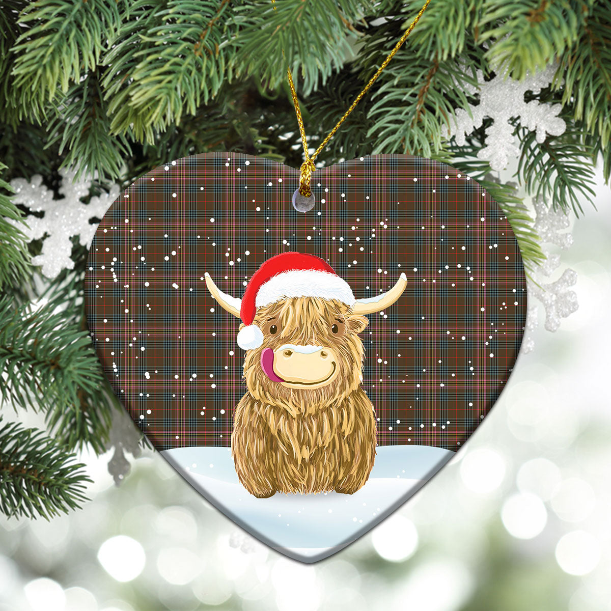 Kennedy Weathered Tartan Christmas Ceramic Ornament - Highland Cows Style