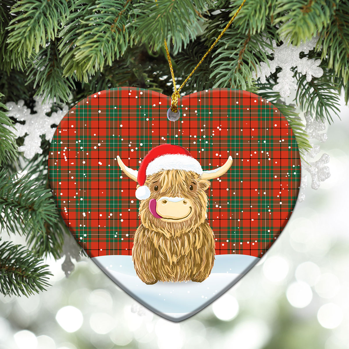 MacAulay Ancient Tartan Christmas Ceramic Ornament - Highland Cows Style