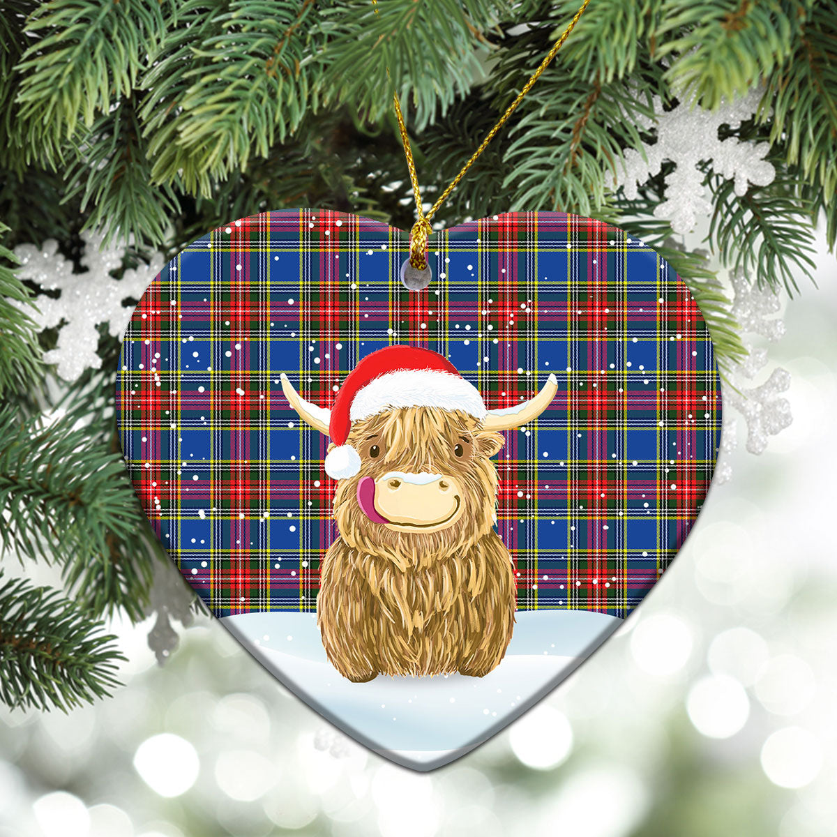 MacBeth Modern Tartan Christmas Ceramic Ornament - Highland Cows Style