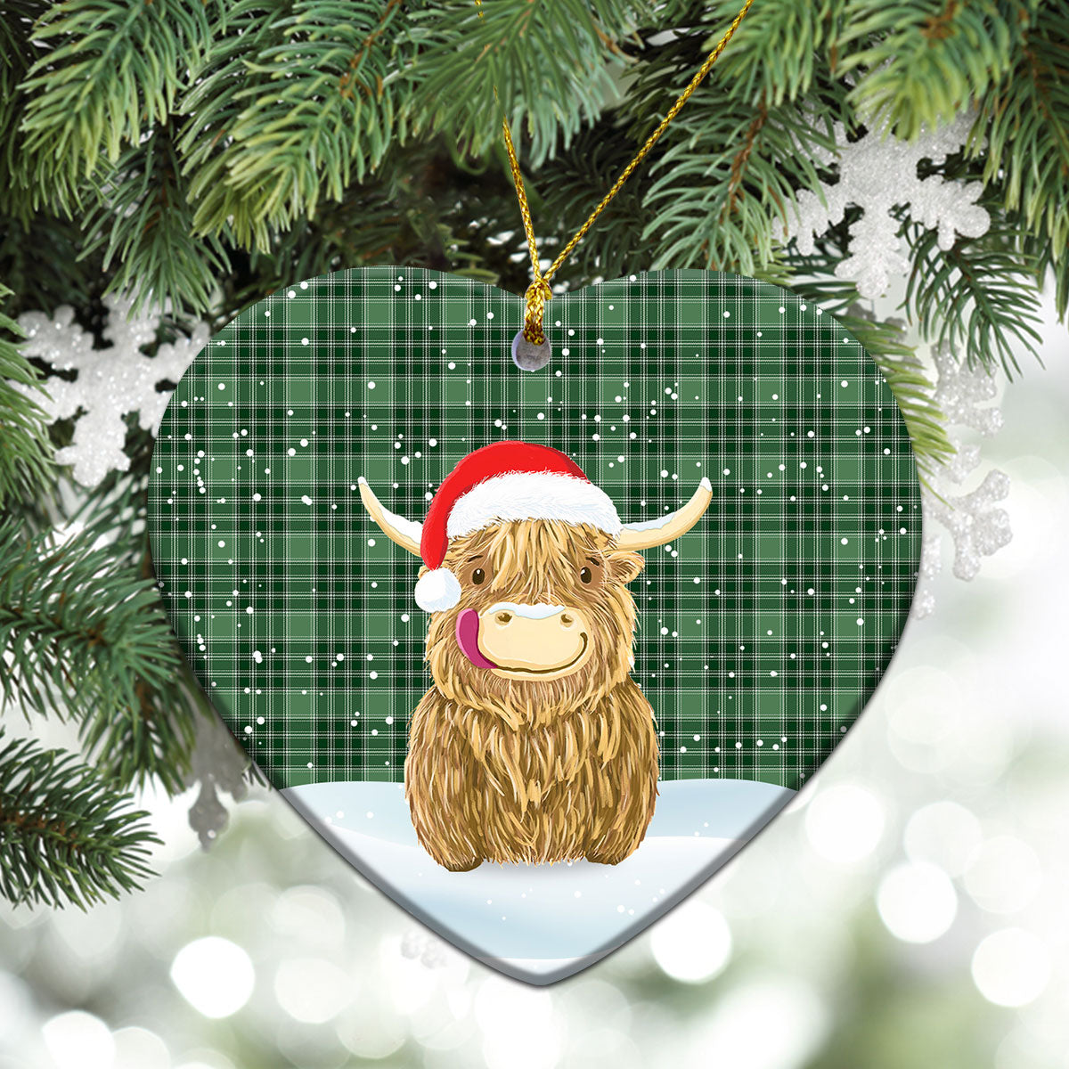 MacDonald Lord of the Isles Hunting Tartan Christmas Ceramic Ornament - Highland Cows Style