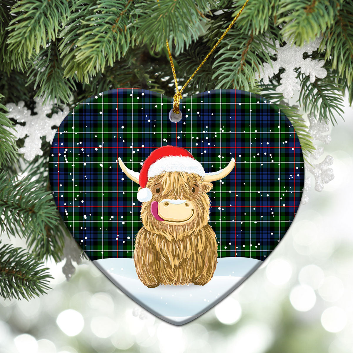 MacKenzie Modern Tartan Christmas Ceramic Ornament - Highland Cows Style