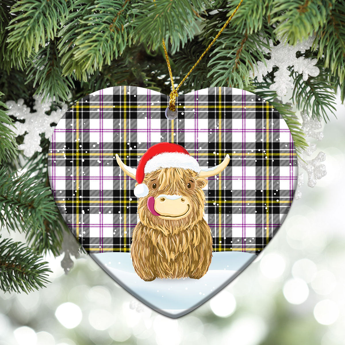 MacPherson Dress Modern Tartan Christmas Ceramic Ornament - Highland Cows Style
