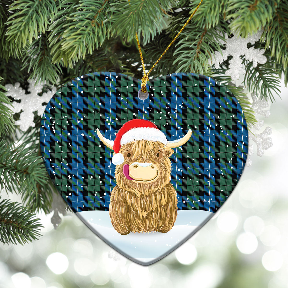 McCurdy or MacKirdy Tartan Christmas Ceramic Ornament - Highland Cows Style