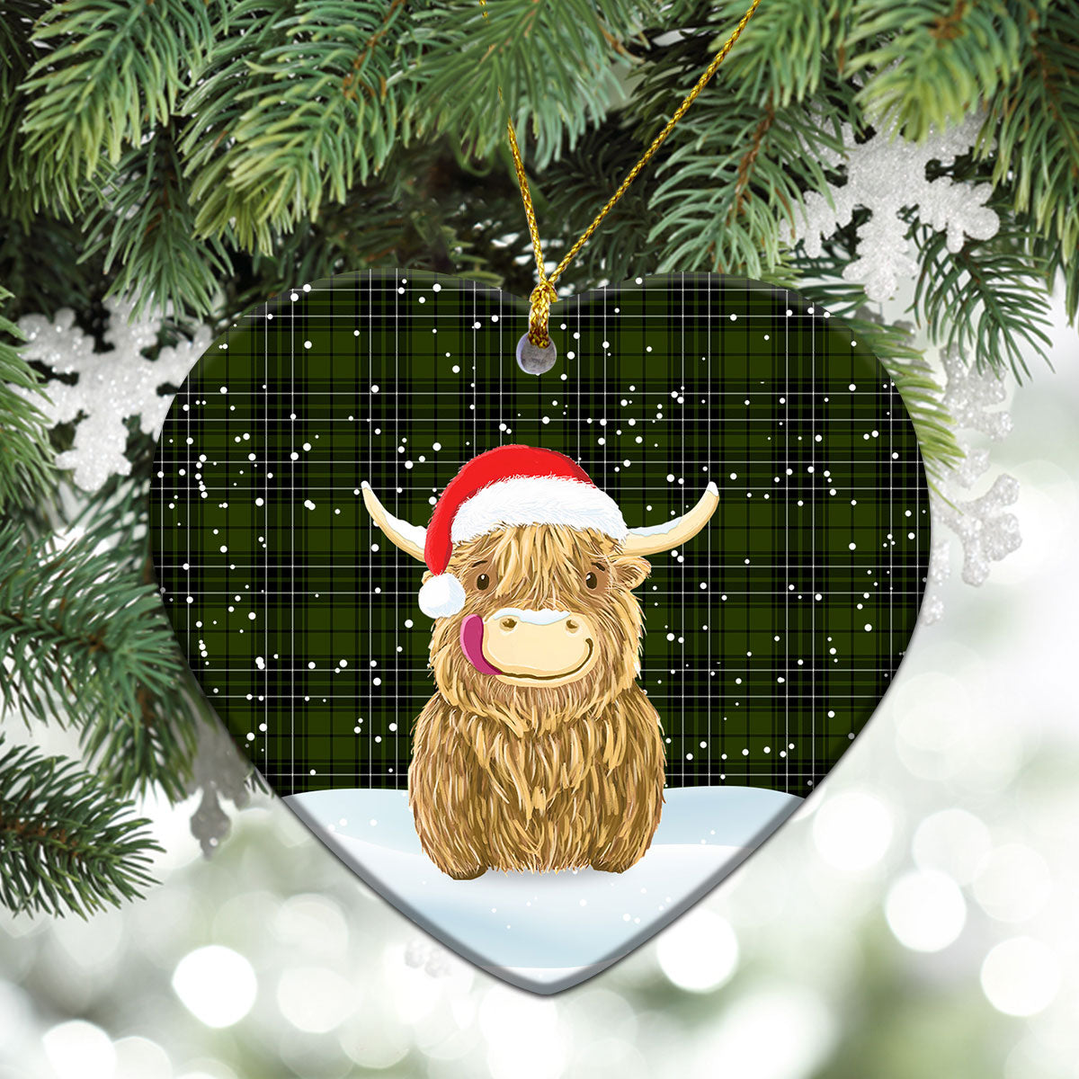 McLean Hunting Tartan Christmas Ceramic Ornament - Highland Cows Style