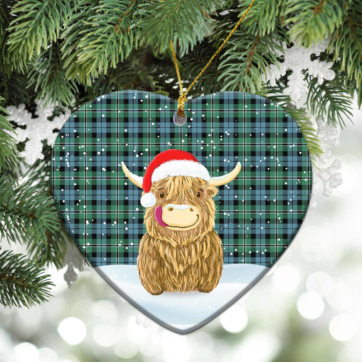 Melville Tartan Christmas Ceramic Ornament - Highland Cows Style