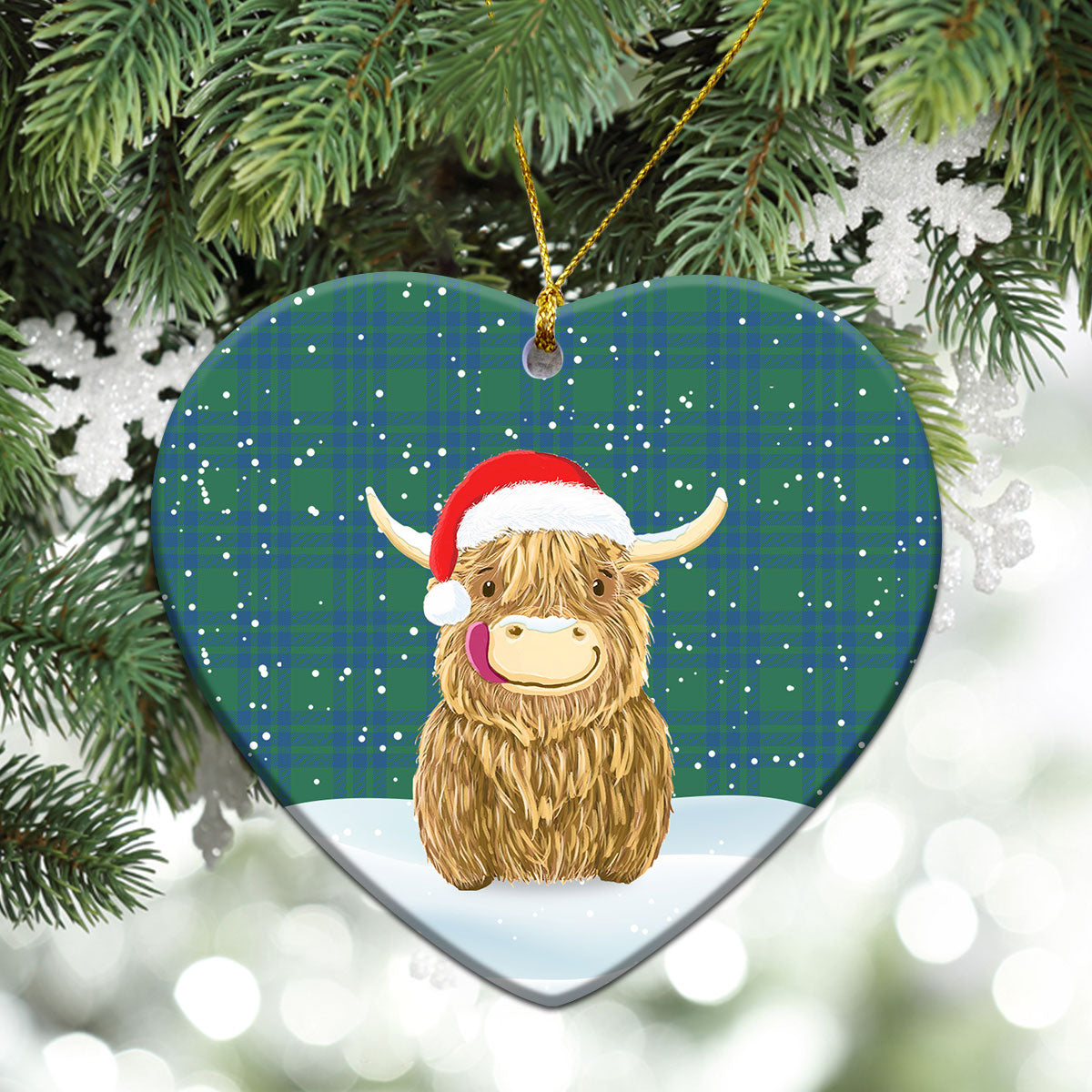 Montgomery Ancient Tartan Christmas Ceramic Ornament - Highland Cows Style