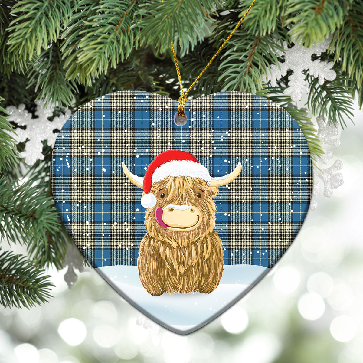 Napier Ancient Tartan Christmas Ceramic Ornament - Highland Cows Style